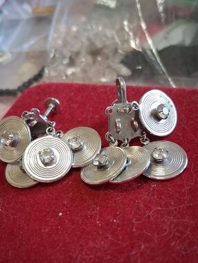 Source Unknown Silver Concentric Disc Dangle Earrings